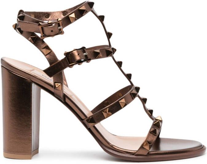 Valentino Garavani Rockstud 90mm metallic sandals Brown
