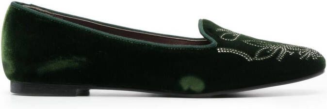 10 CORSO COMO studded velvet ballerina shoes Green
