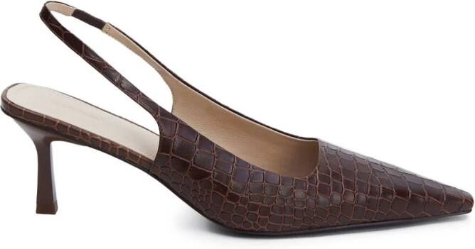 12 STOREEZ crocodile-embossed leather slingback pumps Brown