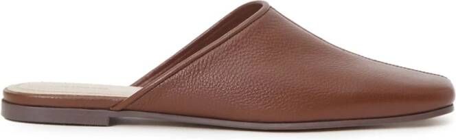 12 STOREEZ square-toe leather slippers Brown