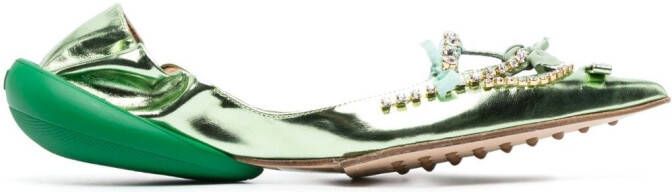 13 09 SR metallic pointy-tip ballerina flats Green