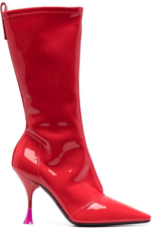 3juin 100mm pointed-toe leather boots Red