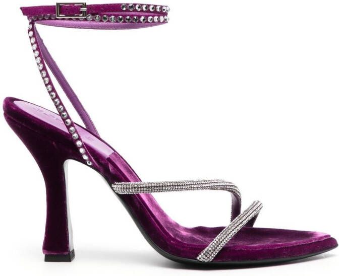 3juin crystal-strap velvet sandals Purple