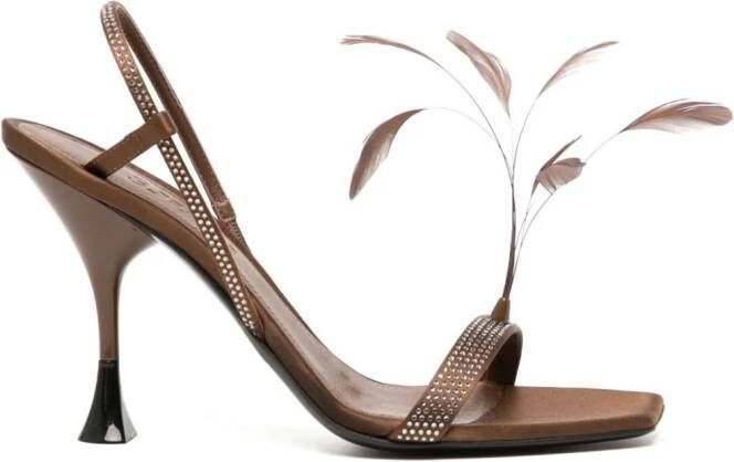 3juin Elettra 100mm feather-detail leather sandals Brown