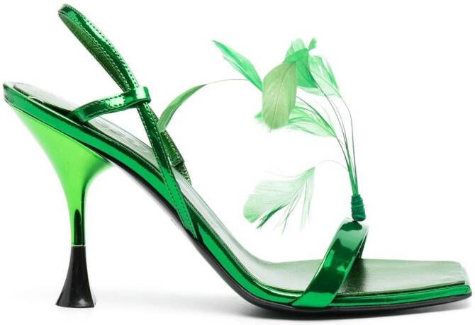 3juin feather-embellished 100mm sandals Green