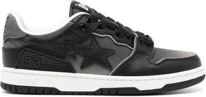 A BATHING APE star-appliqué faded leather sneakers Black