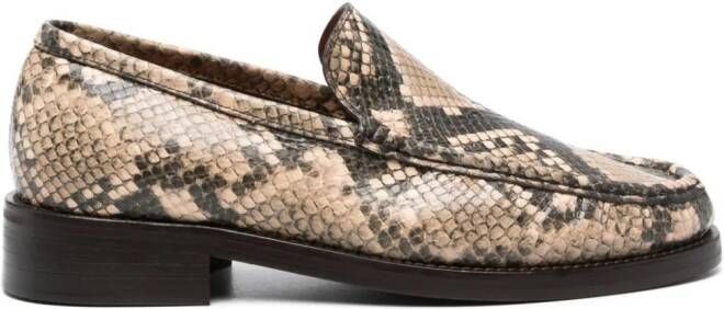 Acne Studios snakeskin-print leather loafers Brown