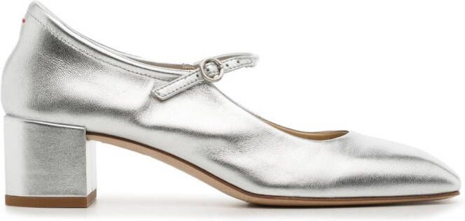 Aeyde Aline 45mm metallic leather pumps Silver