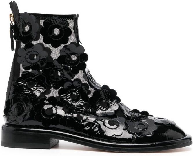 AGL Alison flower-appliqué ankle-boots Black