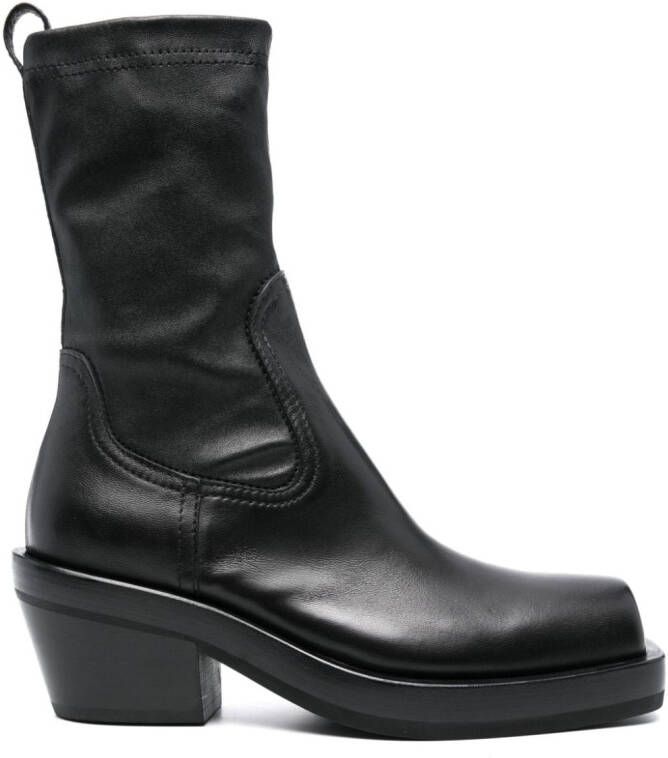 AGL square-toe leather calf-length boots Black