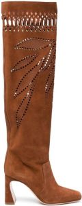 Alberta Ferretti 85mm perforated suede knee-high boots Brown