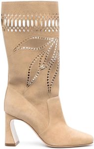 Alberta Ferretti 90mm perforated suede ankle boots Neutrals