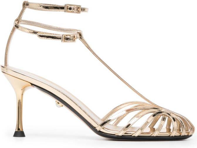 Alevì 80mm caged leather pumps Gold