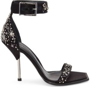Alexander McQueen 105mm embroidered satin sandals 1081 -BLACK SILVER