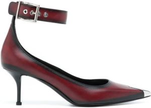 Alexander McQueen buckled pointed leather pumps Red