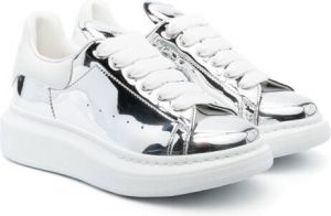 Alexander McQueen Kids metallic-effect lace-up sneakers Silver