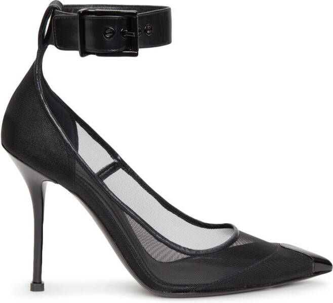 Alexander McQueen mesh-panelling pointed-toe pumps Black