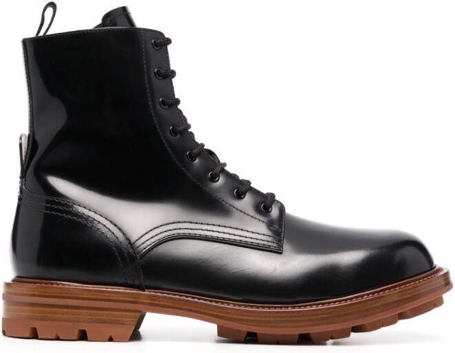 Alexander McQueen patent-leather lace-up boots Black