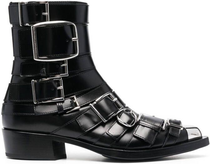 Alexander McQueen Punk buckle-detail ankle boots Black