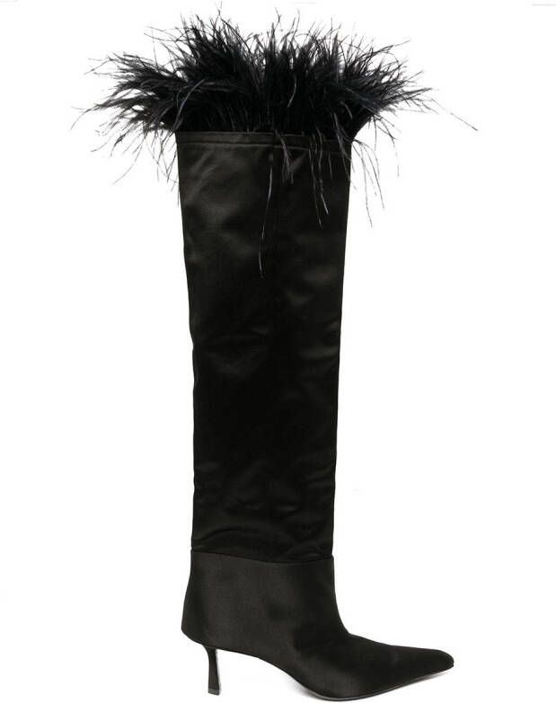 Alexander Wang Viola feather-trim satin boots Black