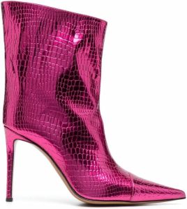 Alexandre Vauthier Alex metallic croc-effect ankle boots Pink