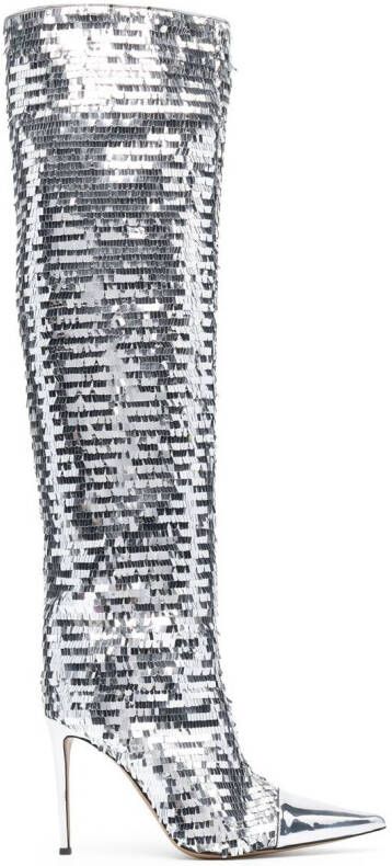 Alexandre Vauthier Clem sequinned knee-high boots Silver