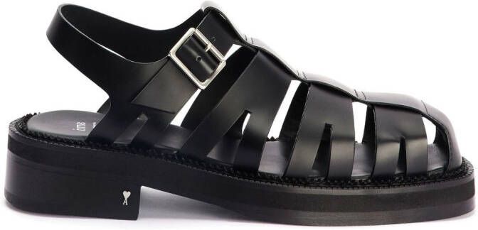 AMI Alexandre Mattiussi Black Fisher Flat Sandals