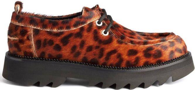 AMI Paris leopard-print lace-up platform shoes Brown