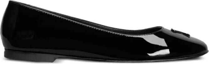 AMI Paris logo-embossed leather ballerina shoes Black