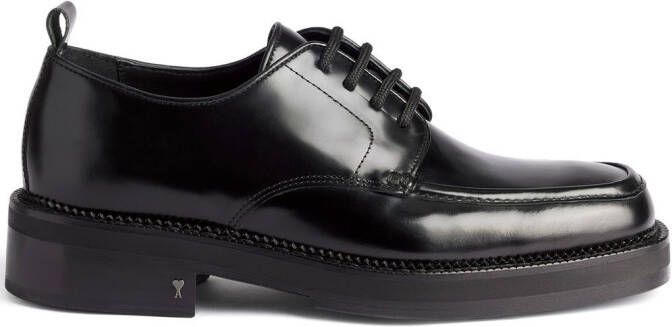 AMI Paris square-toe brushed leather derby shoes Black