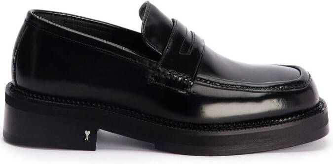 AMI Paris square-toe patent-leather loafers Black