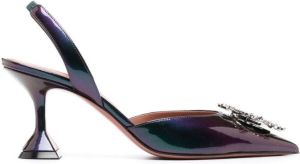 Amina Muaddi 70mm crystal-appliqué slingback pumps Green