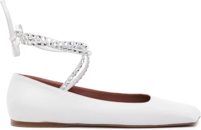 Amina Muaddi Ane embellished leather ballerina shoes White