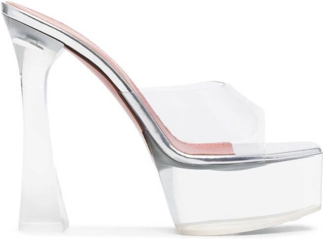 Amina Muaddi Dalida Glass 135mm platform sandals Silver