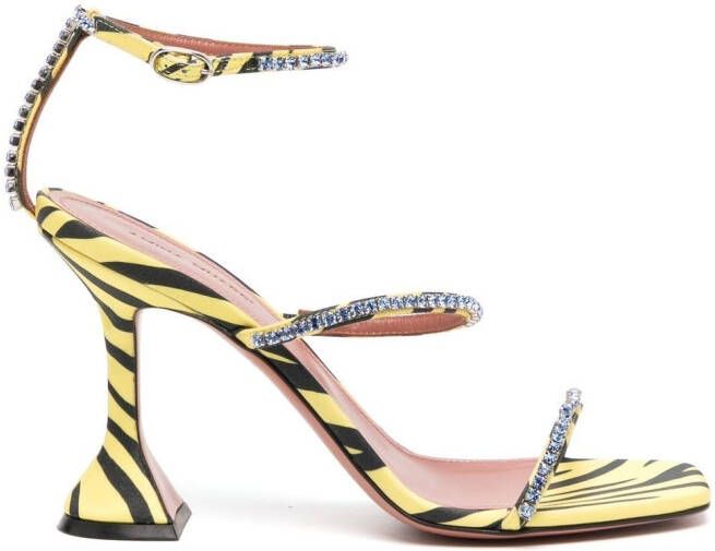 Amina Muaddi Gilda 80mm zebra-print sandals Yellow