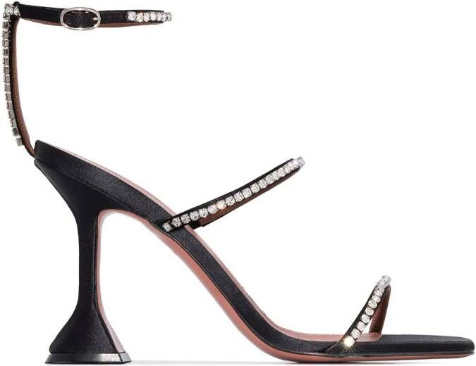 Amina Muaddi Gilda 95 logo embossed and crystal detail sandals Black