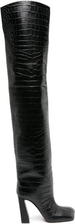 Amina Muaddi Marine 95mm crocodile-effect boots Black