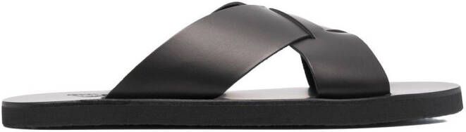 Ancient Greek Sandals Bios cross-strap leather slides Black