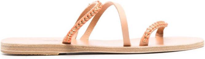 Ancient Greek Sandals flat enamel-detail slides Brown