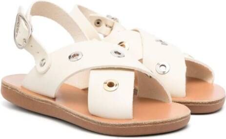 ANCIENT GREEK SANDALS KIDS Little Maria Eyelets leather sandals White