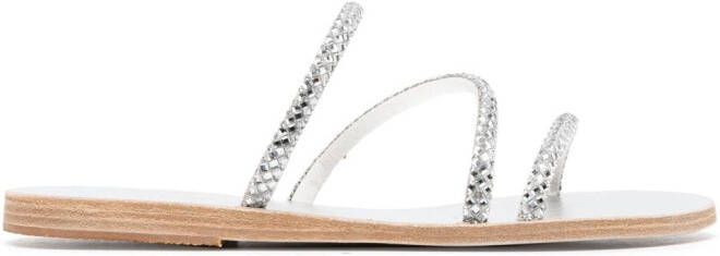 Ancient Greek Sandals Polytimi crystal-embellished slides Silver
