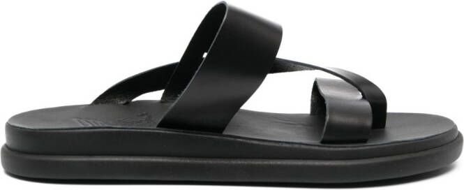 Ancient Greek Sandals Simos leather slides Black