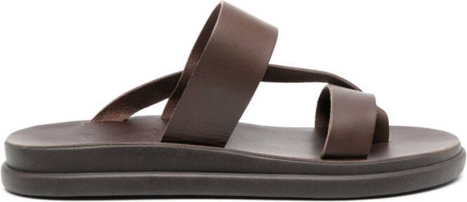 Ancient Greek Sandals Simos leather slides Brown