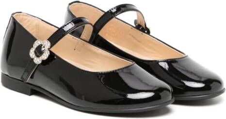 ANDANINES crystal-embellished leather ballerina shoes Black