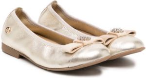 ANDANINES crystal-embellished leather ballerina shoes Gold
