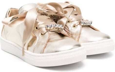 ANDANINES crystal-embellished leather sneakers Gold