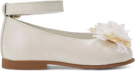 ANDANINES floral-appliquéd leather ballerina shoes White