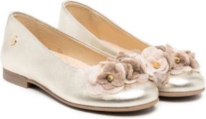 ANDANINES floral-detail leather ballerina shoes Gold