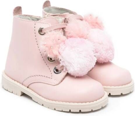 ANDANINES pompom-detail leather boots Pink