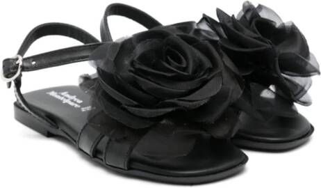 Andrea Montelpare floral-appliqué leather sandals Black